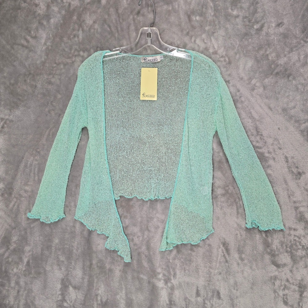 Mermaidcore Cardigan Women OS Mint Green Open Front Sheer Knit Waterfall Ruffle